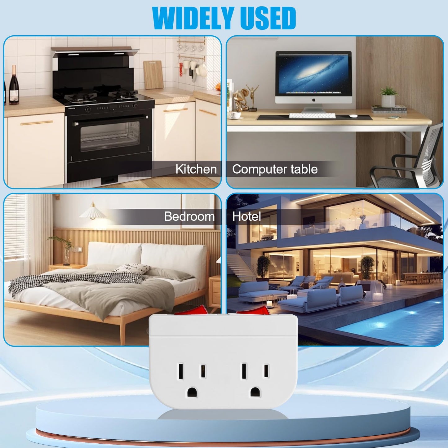 Grounded Outlet with Double ON Off Switch,VSEER 2 Port Electrical Outlet Plug Switch 15A 1875W / Wall Tap Adapter with Daul Red Indicator, ETL Listed (White 2-Pack)