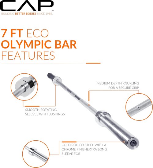 CAP Barbell 7 ft Olympic Barbell - Durable Design with 2-Inch Diameter | Multiple Options Available