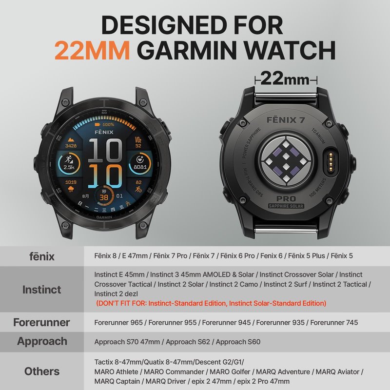 Bandletic Compatible with Garmin Fenix 8 47mm Band, Stretchy Nylon Quick Fit Strap for Instinct E&3 45mm/2/Fenix E/8 47mm/7/6/5/Forerunner 965/955/Epix 2/Approach S70 47mm/Tactix & Quatix 8-47mm