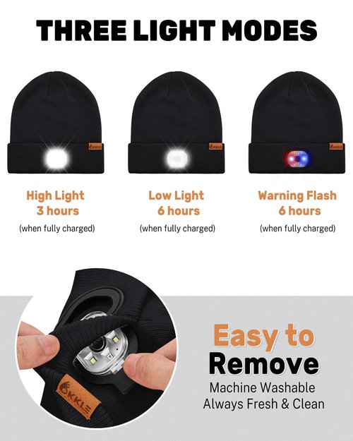 OKKLE LED Beanie Hat with Light, USB Rechargeable Beanie for Men & Women – Great Gift for Dad, Husband, Him, Stocking Stuffer Black