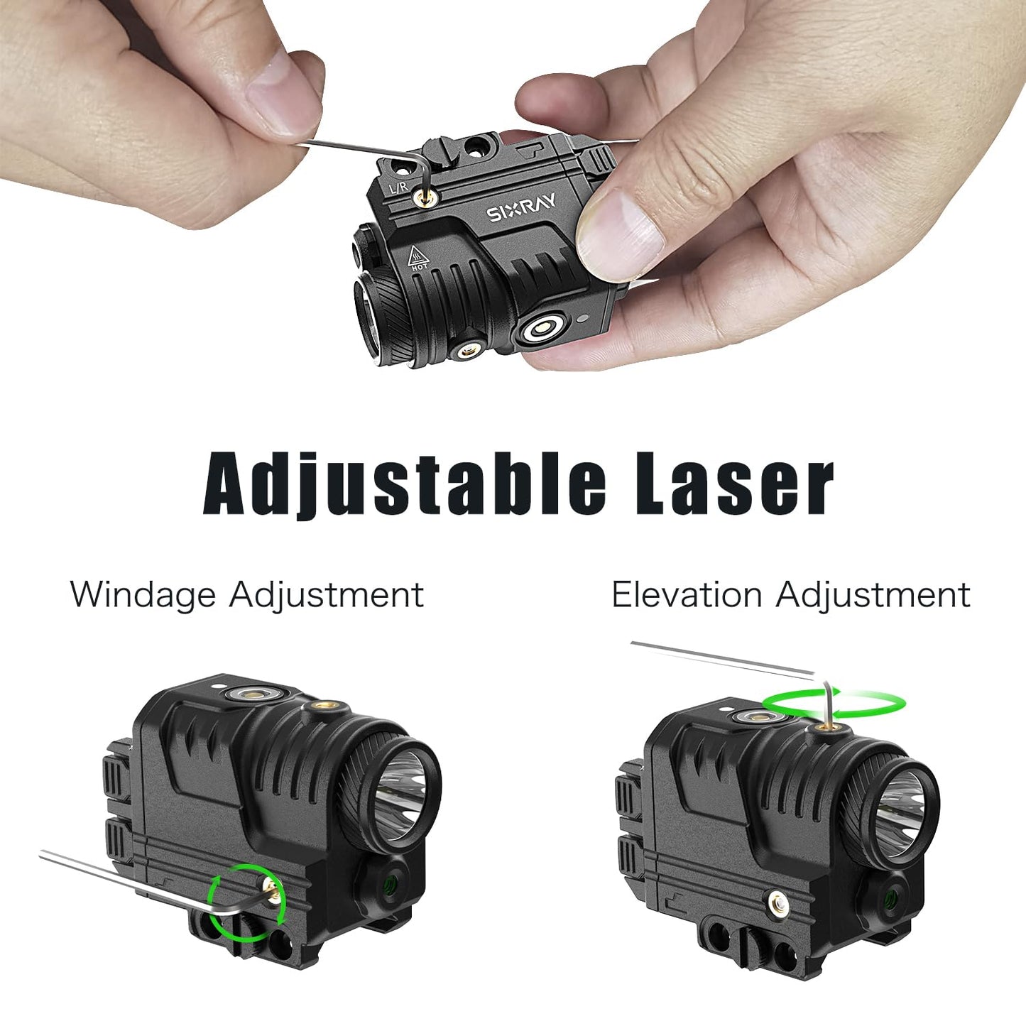 SIXRAY Green Beam and Flashlight for Pistol, Rechargeable Pistol Light Laser Combo Rail Mounted Green Beam Laser Class II