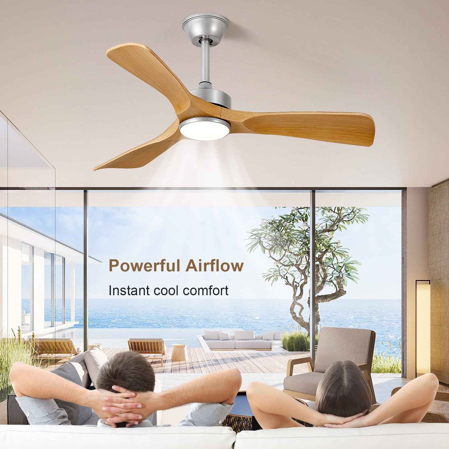 BvenuBigLite Ceiling Fans with Lights and Remote: 42-Inch Ceiling Fan 3 Blades Low Profile Outdoor - Modern Ceiling Fans with Remote APP Control Quiet Reversible DC Motor for Patio Living Room