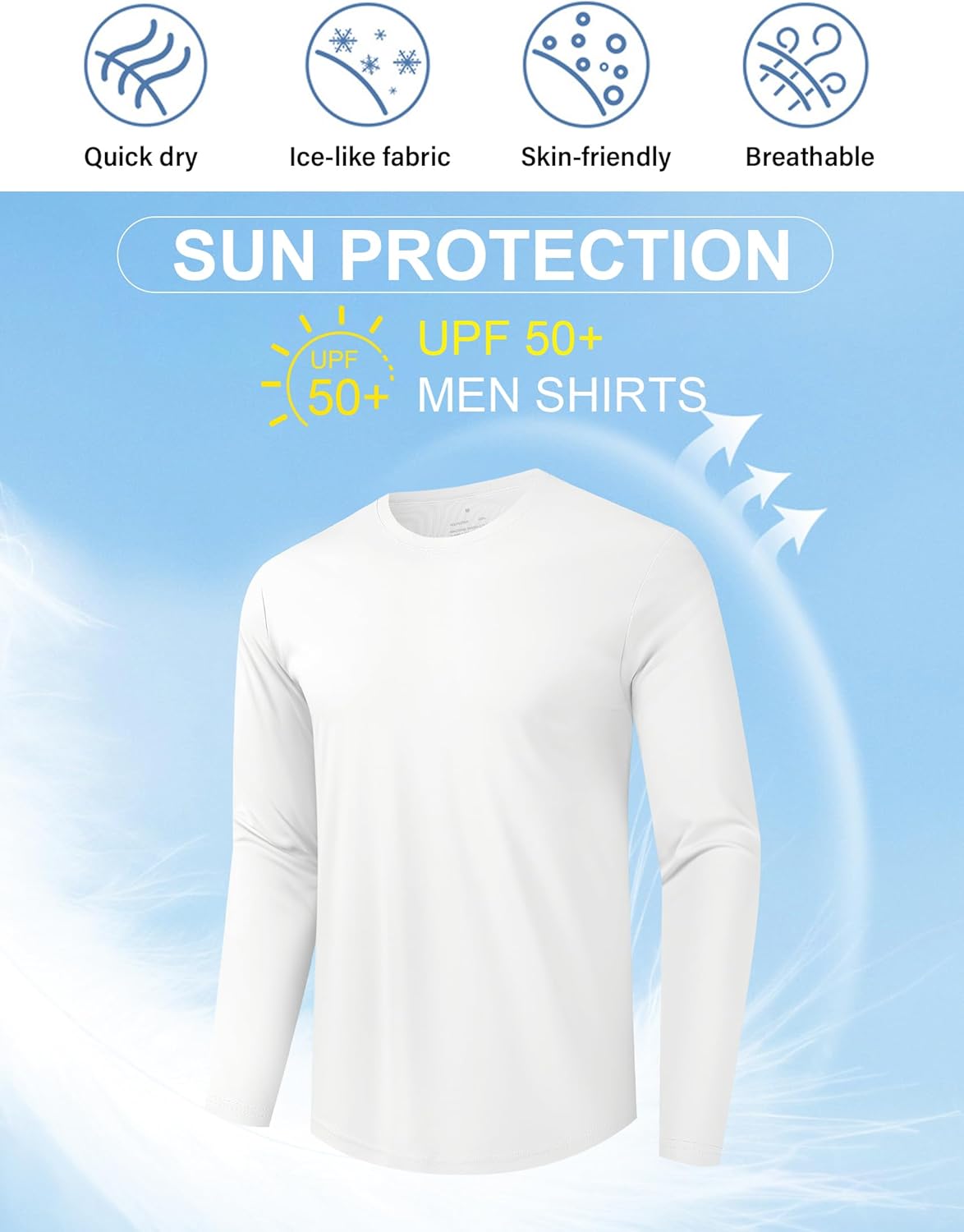 Skiennix Men's Quick Dry Long Sleeve Shirts - UPF 50+ UV Protection | Moisture-Wicking T-Shirts (6/7 Pack)