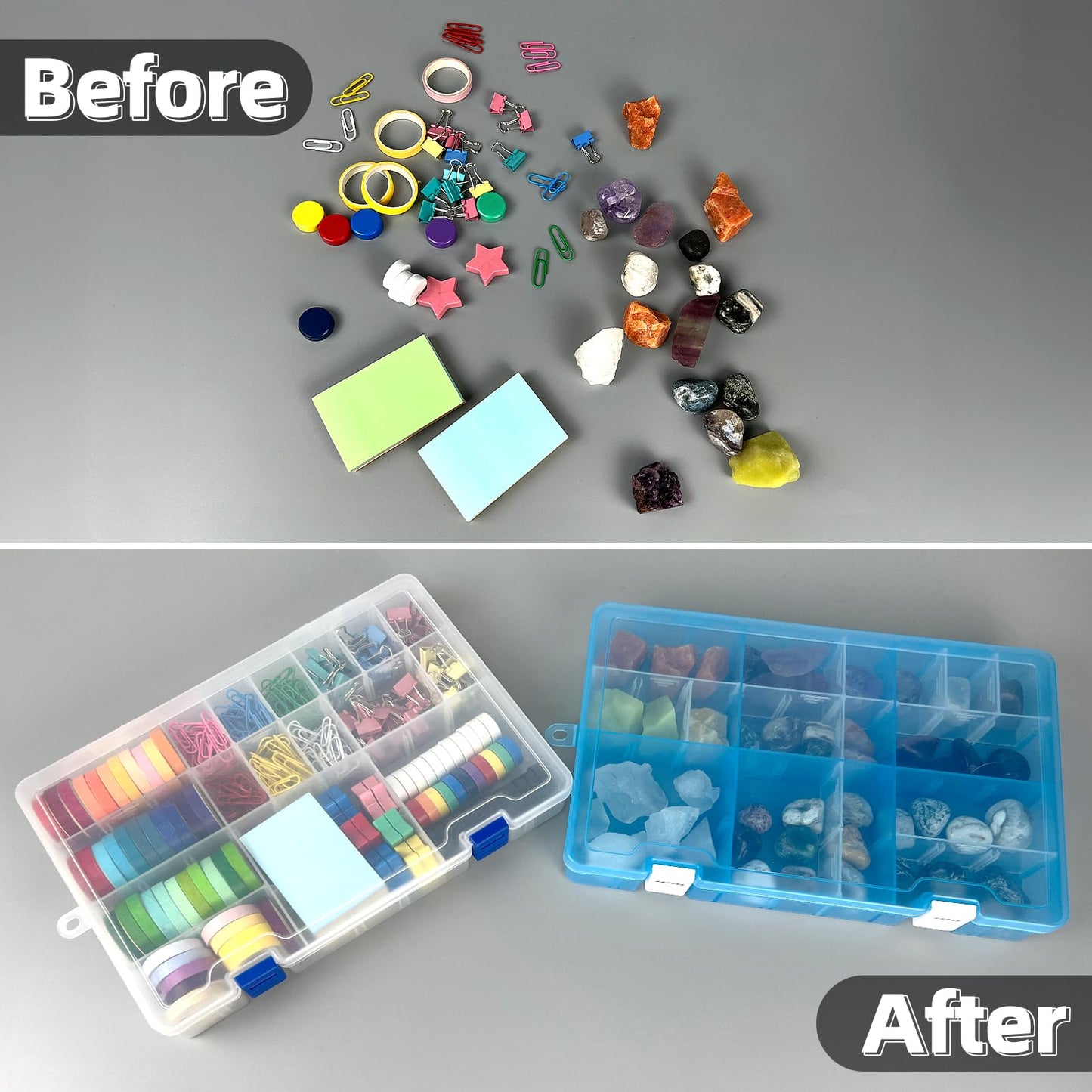 DUOFIRE Plastic Organizer Storage Box, Adjustable Divider 34 Grids, 1 Pack