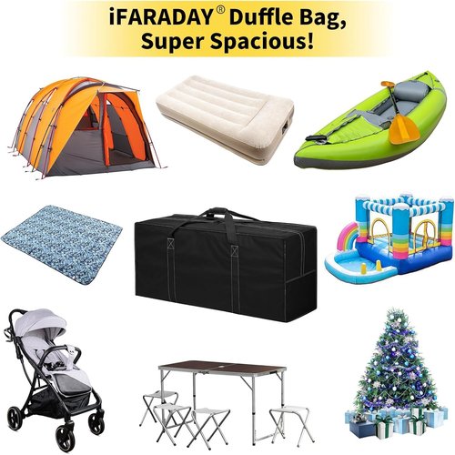 iFARADAY 155L Oversized Duffle Bag - 42” Heavy-Duty Water-Resistant Travel Bag for Camping & Storage | Black