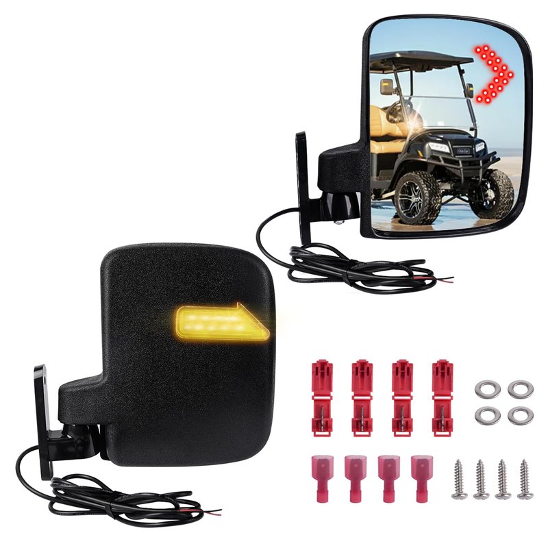 CartClan Universal Golf Cart Side Rear View Mirror, Golf Cart Rear Mirror with Turn Signal Light Suitable for Club Car EZGO Yamaha Side Mirrors