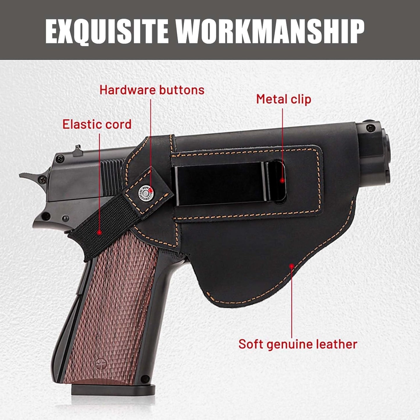 Skiennix Leather Universal Pistol Holster - IWB/OWB Concealed Gun Holster for Glock, Taurus, Sig, Springfield | Fits Most Pistols