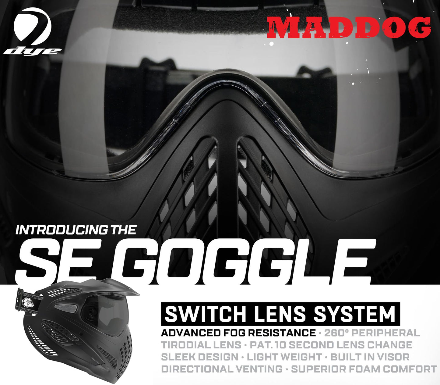 Maddog Dye SE Special Edition Paintball Mask Goggle System | Replaceable SLS Thermal Dual-Pane Anti Fog Lens | Adjustable Full-Face Safety Certified Protection - Black with Smoke Lens