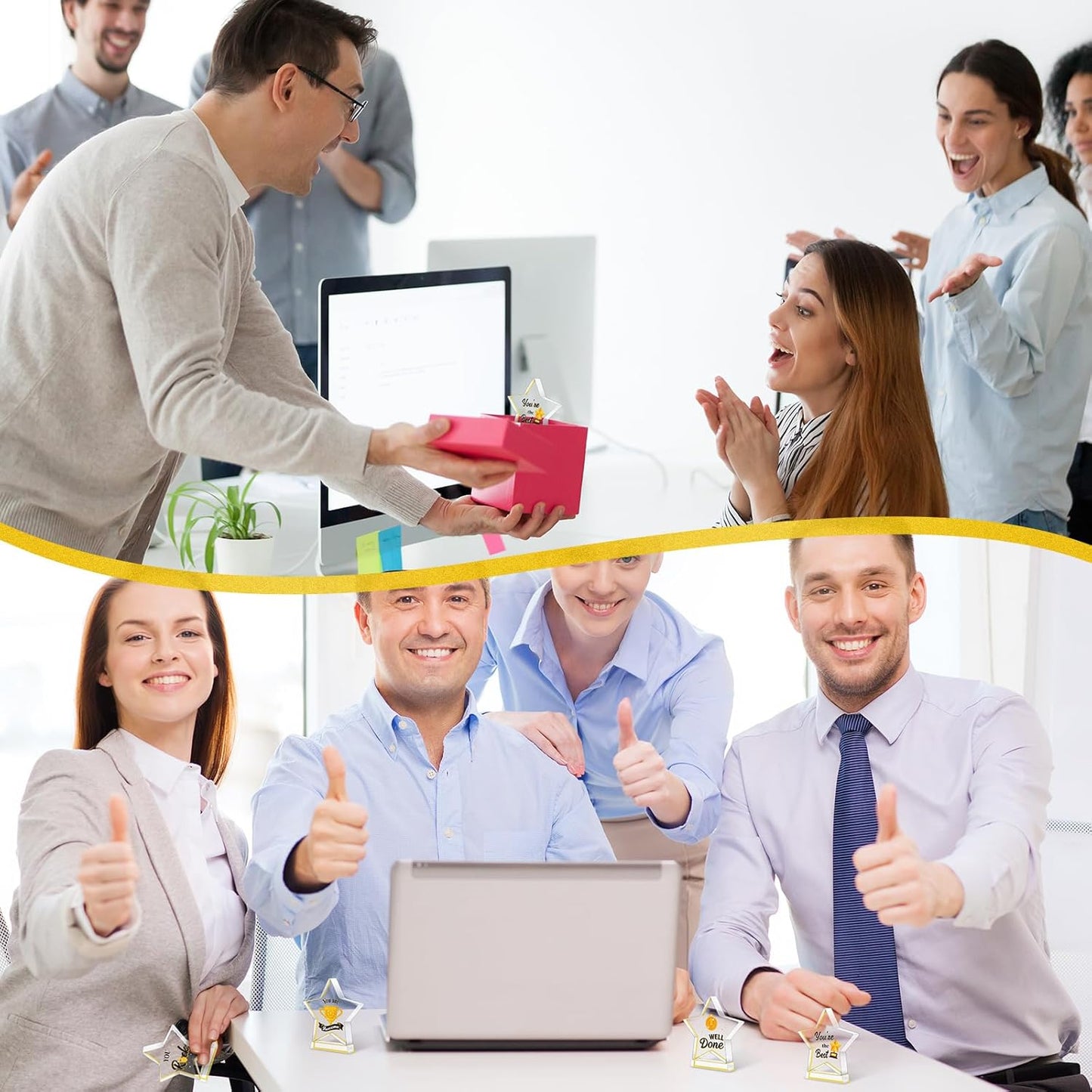Treela 6 Pcs Acrylic Employee Appreciation Awards - Gold Trophies for Office & Classroom Recognition