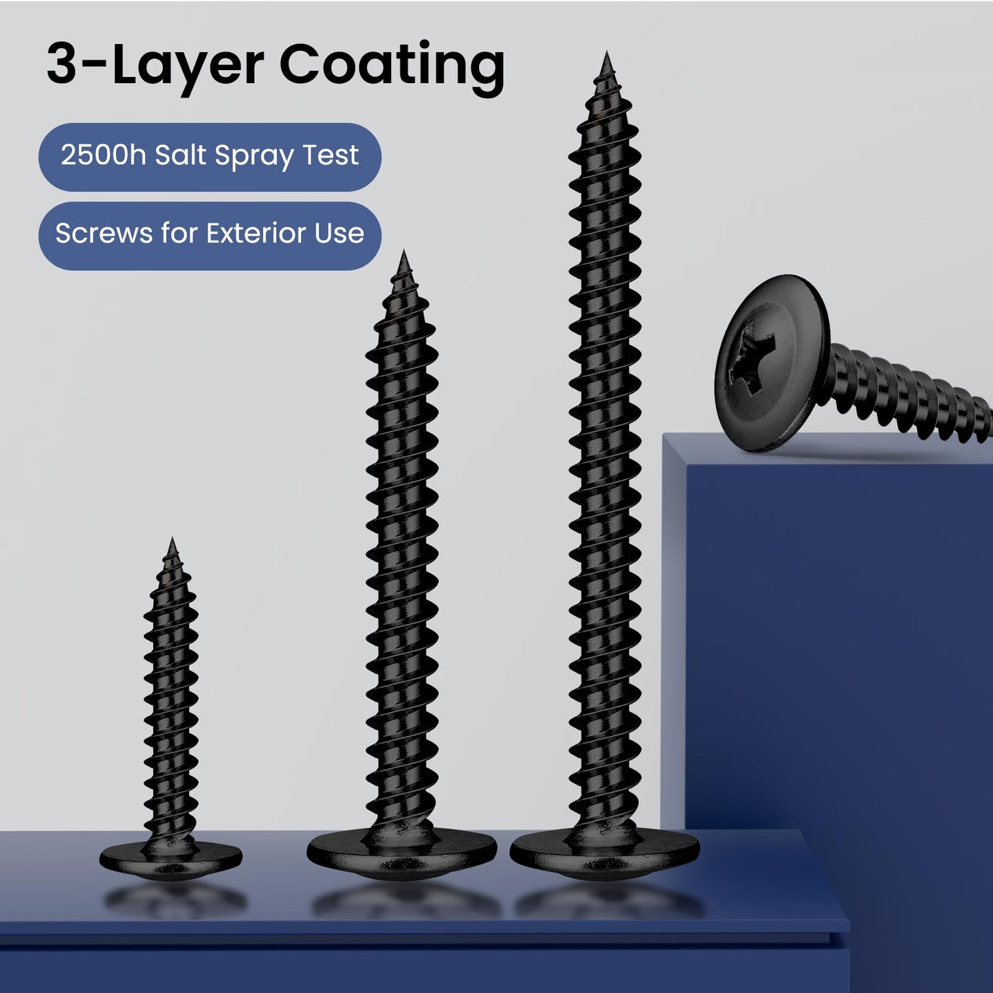 BNUOK #8 x 2-1/2 Inch Wood Screws Phillips Modified Truss Head Stainelss Steel 410 Self Tapping Metal Screws,Black Zinc Plated(1Ib,80Pcs)