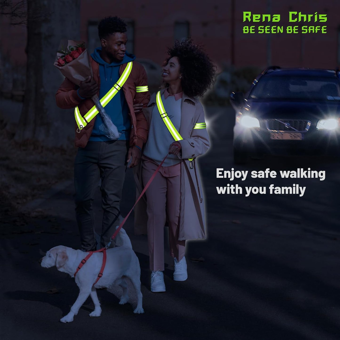 Rena Chris Reflective Running Gear - High Visibility Safety Sash & Belt for Night Jogging | Women's Dog Walking Gear