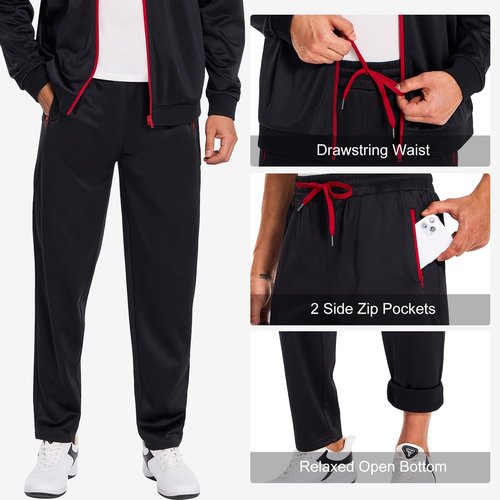 HODOSPORTS Mens Tracksuits 2 Piece Full Zip Jogging Running Suits SweatSuits for Men Shiny Sport Track Suits Sets Black L
