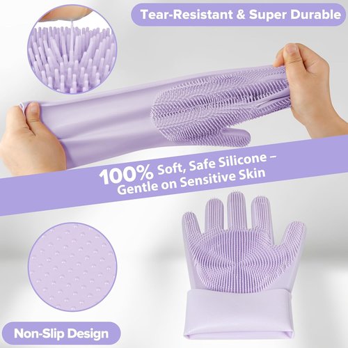 Augwind Pet Grooming Kit - 6PCS for Dogs, Cats & Horses | Includes Bath Gloves & Brush (Purple)