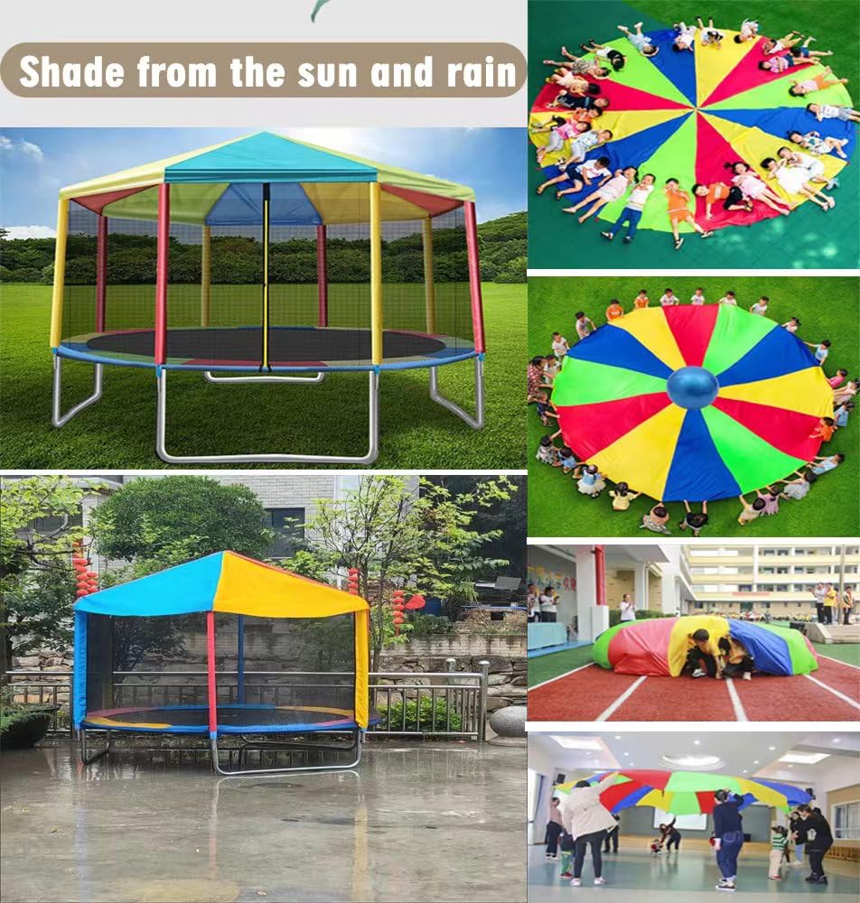 Parachute with Handles 8ft 10ft 12ft Play Parachute Games for Outdoor Team Games,waterproof reinforced suture,You Can Also Use it for Trampoline Cover Picnic Mat ,sport equipment (12 feet 12 hands)
