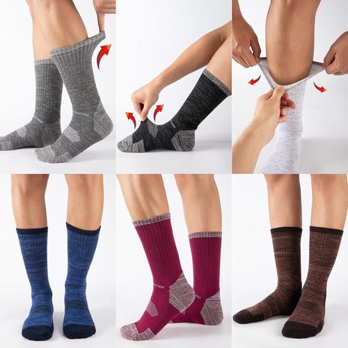 COOVAN Men's Cotton Crew Work Socks - 6 Pairs Moisture-Wicking Cushioned Boot Socks for Hiking & Running