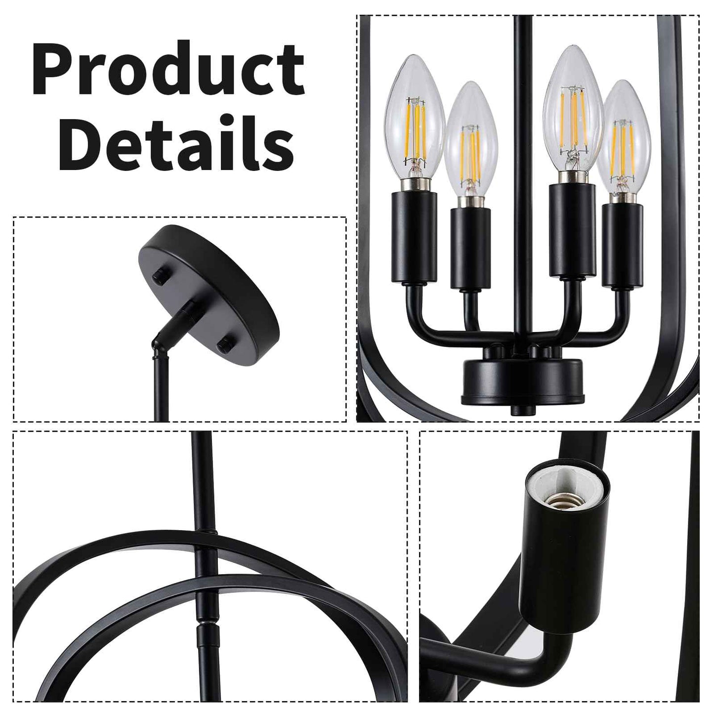 MIAYBPH Black Chandelier Light Fixture, 4-Light Dining Room Chandelier Over Table Farmhouse Rustic Small Entryway Chandeliers Hanging Island Pendant Lights for Kitchen Entryway Foyer Living Room