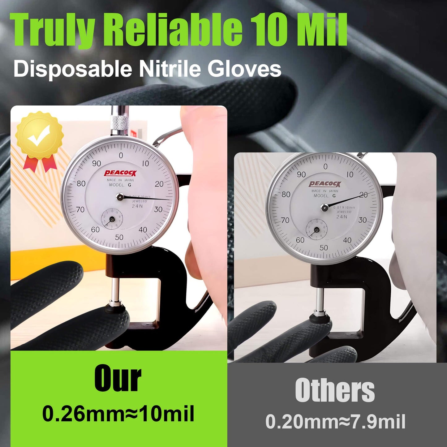 TREEGO Black Nitrile Gloves 10 Mil Heavy Duty Disposable Latex Free – Diamond Grip for Industrial, Construction, Mechanic (50, M)