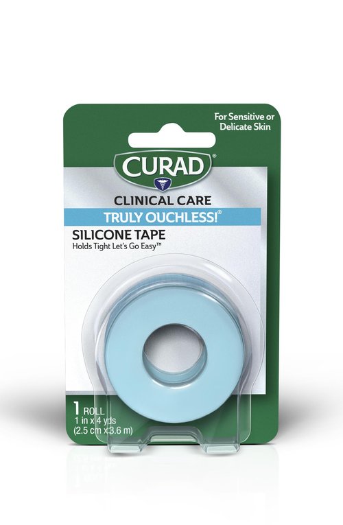 CURAD Truly Ouchless! Silicone Tape, 1" x 4yds, 4ct