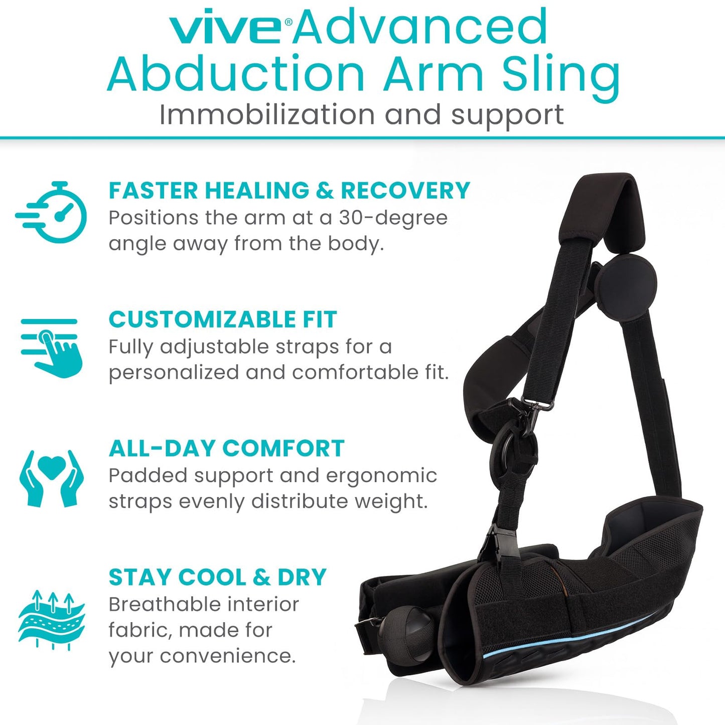 Vive Shoulder Sling with Abduction Pillow - Rotator Cuff Sling and Shoulder Immobilizer - Pain Relief After Surgery, Sublexion, Dislocated or Broken Arm - Adjustable Support with Exercise Ball (Small)
