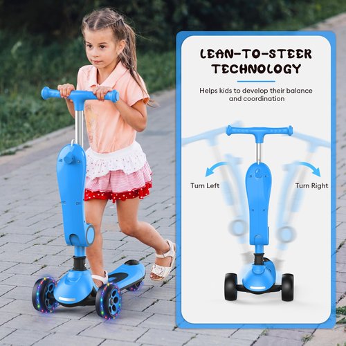Kids Scooter,LED Lighted Wheels and 3 Adjustable Height Handlebars Scotters for Kids 3-12,3 Wheel 2-in-1 Toddler Kick Scotter for Boys & Girls up to 132 Lbs.