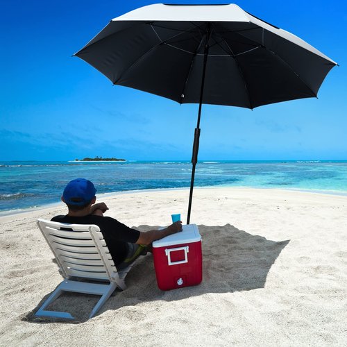 G4Free Vented UV Golf/Beach Umbrella 68" Arc, Auto Open Oversize Extra Large Windproof Sun Shade Rain Umbrellas(Silver/Black)