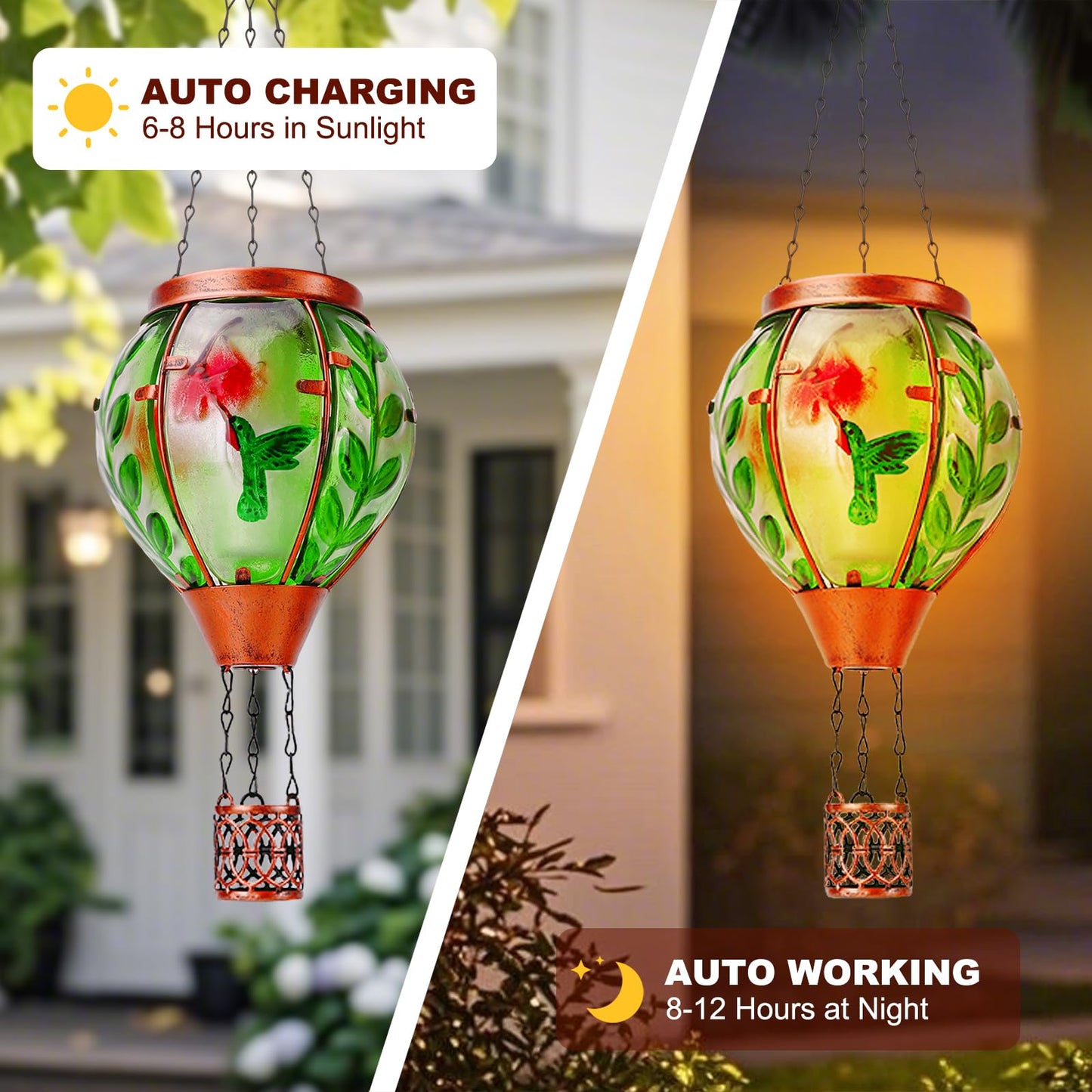 Hummingbird Solar Hot Air Balloon Lantern,Outdoor Decor with Flame Lights Waterproof, Hanging Lights for Garden Yard Lawn Patio, Unique Gifts for Women Mom Grandma Gardener for Mother'Day