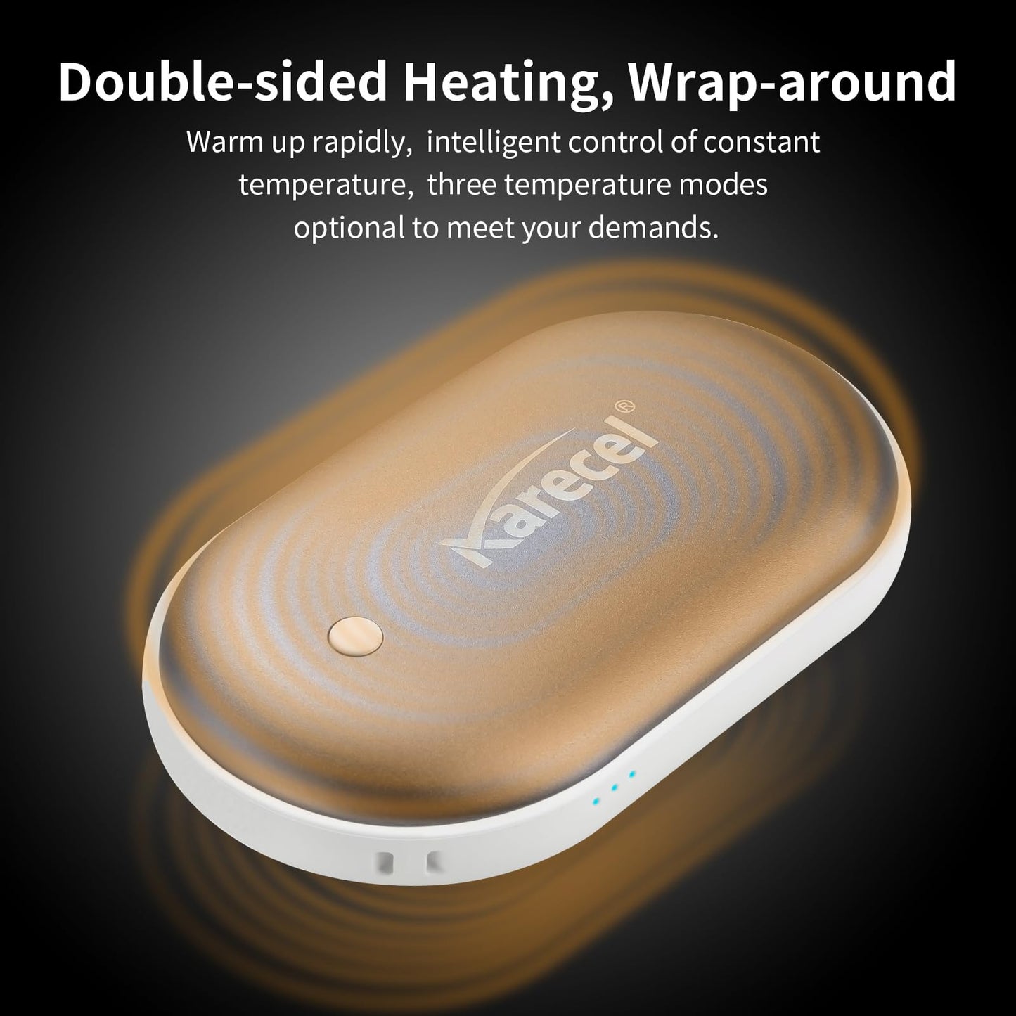 Karecel Rechargeable Hand Warmers 2 Pack, 10,400mAh Double Sided Heat Electric Hand Warmers, Portable Pocket Heated Camping Handwarmers, 4-inch Full-Surface Heat & Quick Charge, Men Tech Gifts