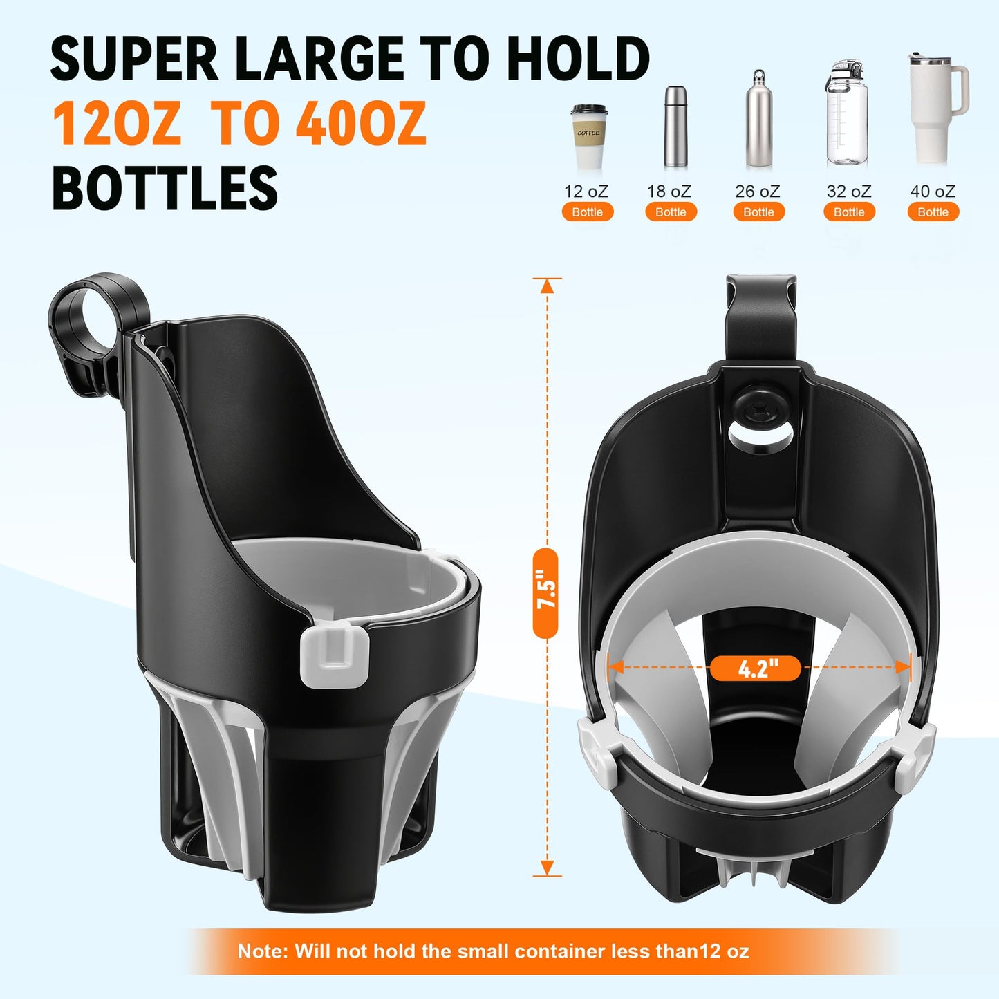 Hohean Golf Push Cart Cup Holder, Super Large Capacity, Fits Up to a 40oz Bottle, Universal Heavy Duty Golf Push Cart Accessories(1 Pack)