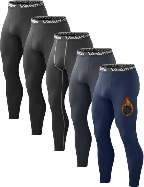 5 Pack Thermal Compression Pants for Men Fleece Lined Cold Weather Sports Tights Winter Gear Athletic Baselayer Leggings A M