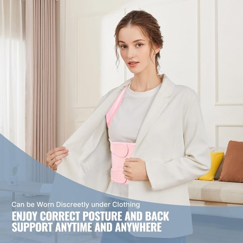 Jeffski Posture Corrector Upgraded Back Brace for Women and Men, Adjustable Full Back Support, Shoulder Straightener for Hunchback, Scoliosis, Lumbar, Spine, Pink (Medium)