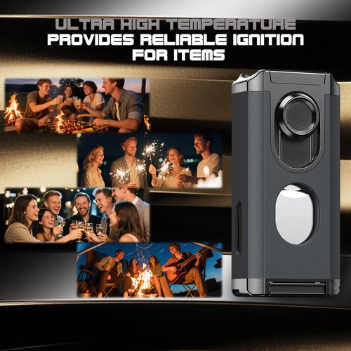 5-in-1 Torch Lighter, with Multi-use Tool, Punch, Draw Enhancer Tool, Holder, Butane Refillable Triple Jet Flame, Multifunctional Accessories, Gifts for Men, Windproof Lighter for Travel, Outdoors