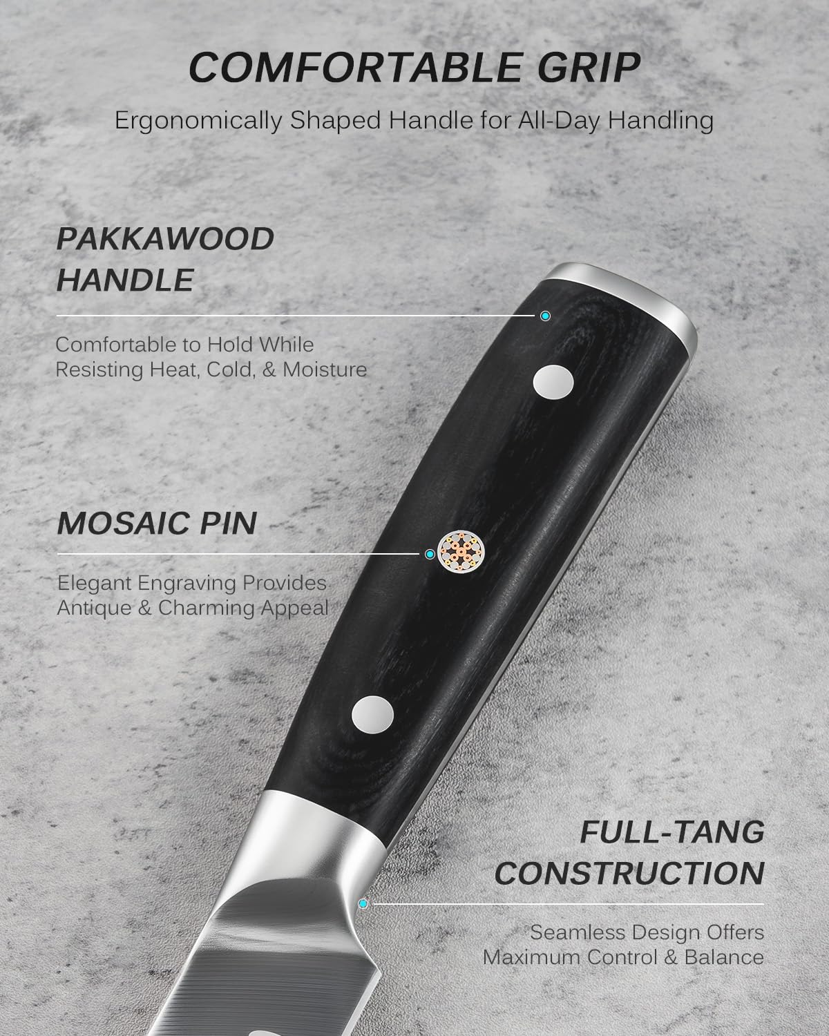 KYOKU 3pc Kitchen Knife Set, Samurai Series 6.5" Boning Knife 12" Slicing Knife 10" Butcher Knife Set, High Carbon Steel Japanese Knives with Pakkawood Handle Sheath for Meat Fruit Vegetable