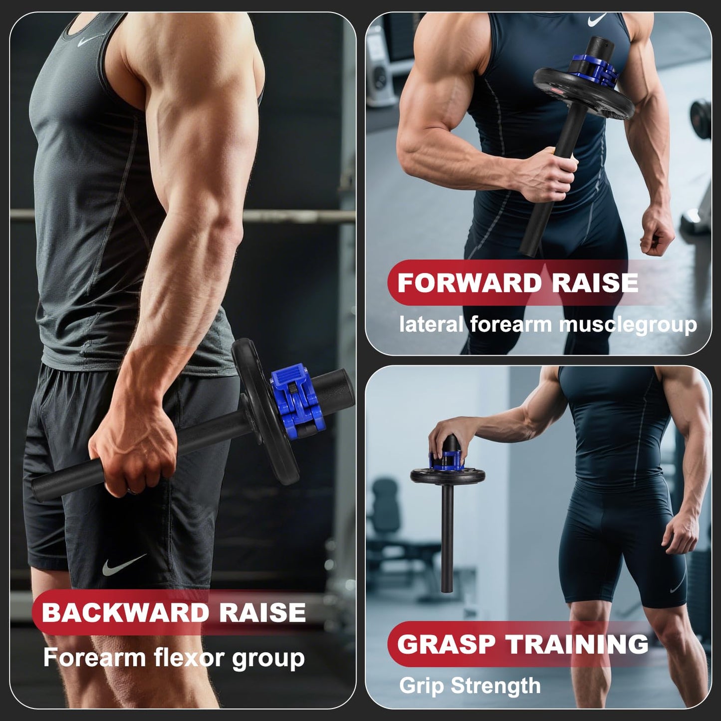 Forearm Strengthener & Forearm Exerciser, Wrist Exerciser Bar with a Barbell Clamps, Wrist Curl and Rotation Strength Trainer, Ideal for Grip Strength, Forearm Muscle Building (For 1" plates)