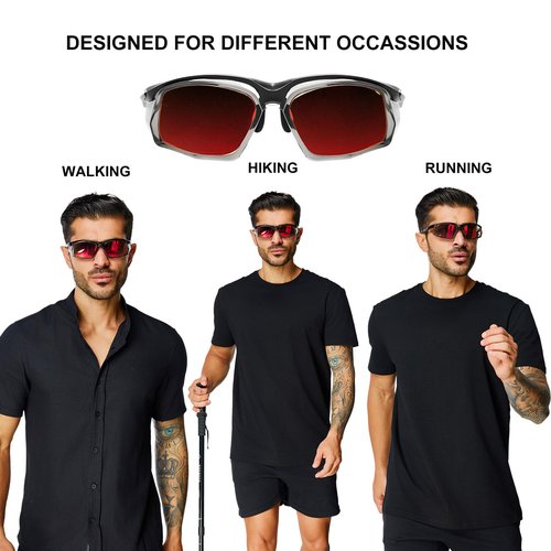 cosycare Windproof Protective Sunglasses With Side Shields for outdoors eyes protection (Red)