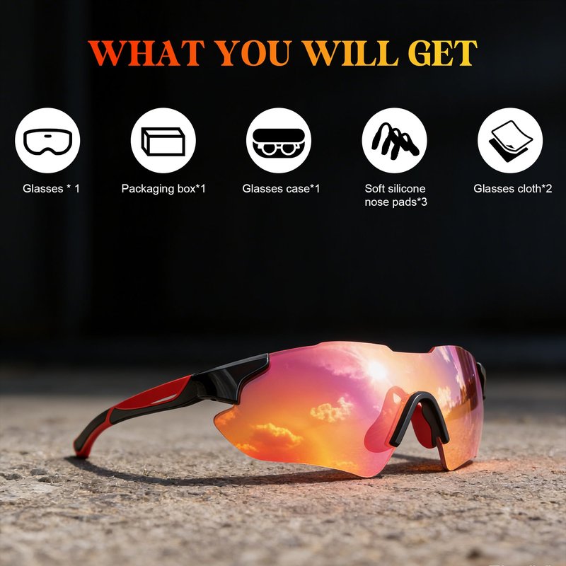 Polarized Sports Sunglasses for Men and Women, polarized glasses featuring high-definition polarized lenses with UV protection Sports sunglasses are ideal for cycling running golf driving,Red