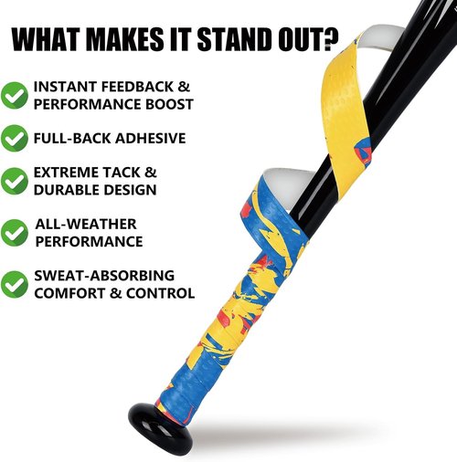 INSUM Bat Grip Tape - 1.1mm Non-Slip Baseball & Softball Wrap | Debossed 3D Surface, Easy Install