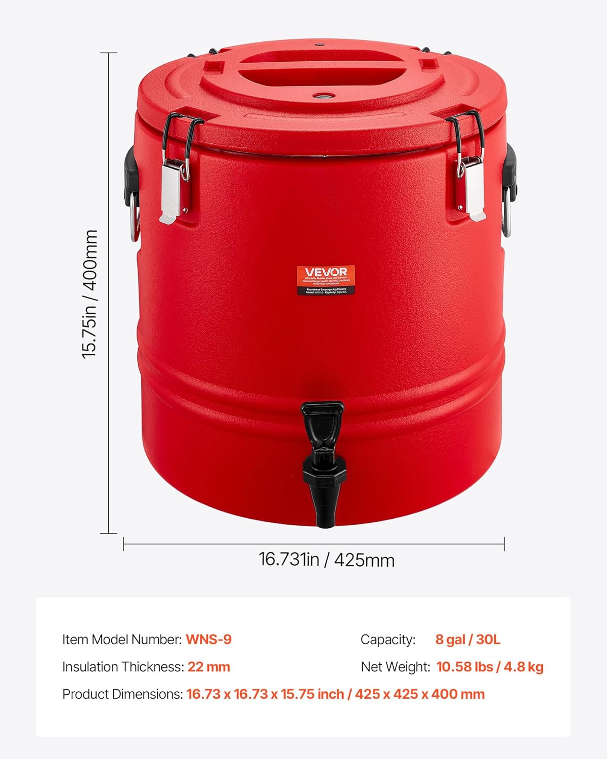 VEVOR Insulated Beverage Dispenser - 8 Gal Thermal Hot & Cold Drink Server with Spigot | Food-Grade 304 Stainless Steel Interior