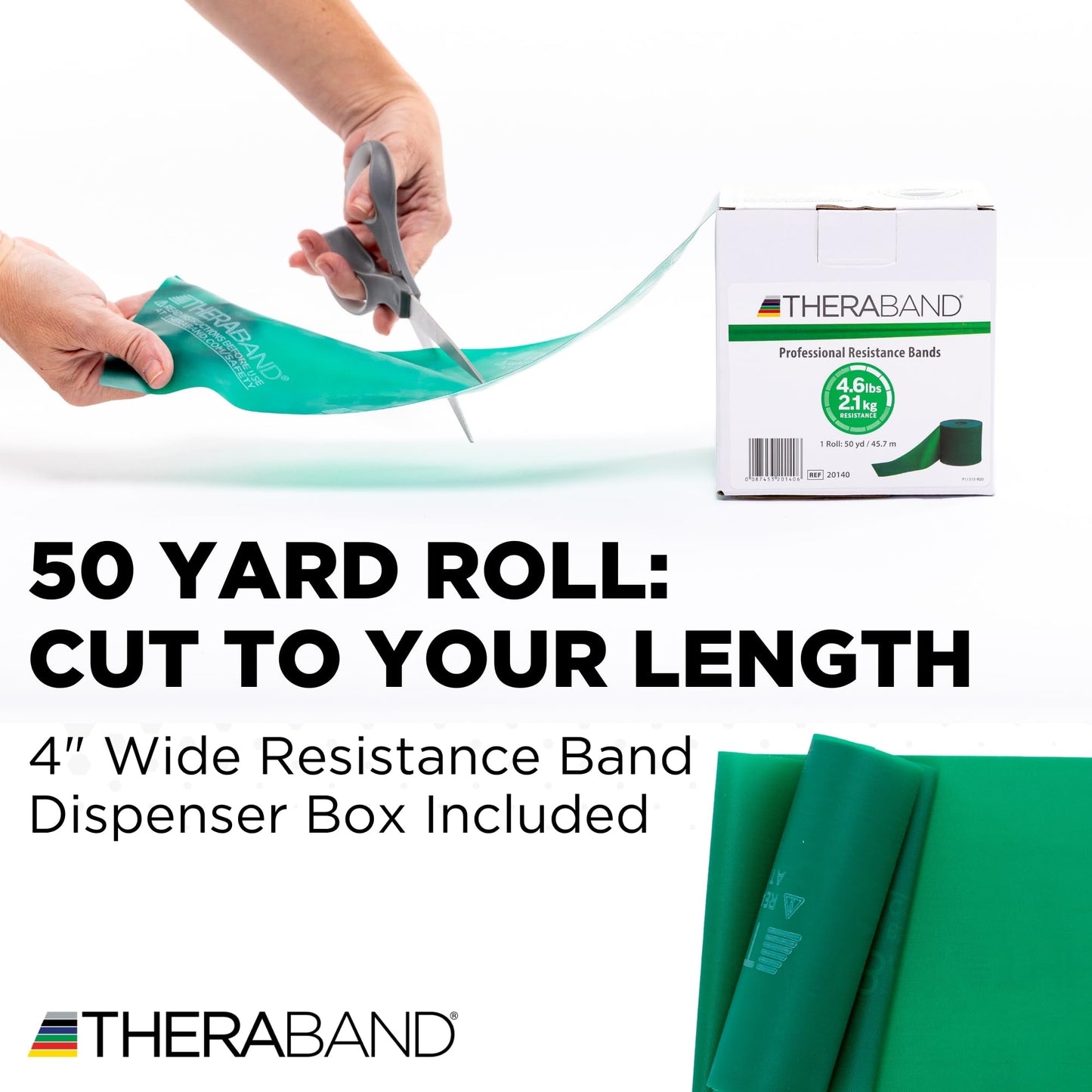 THERABAND Resistance Band, Green, Heavy, 50-Yard Roll, Latex, Elastic Band for Exercise, Physical Therapy, Yoga, Pilates, Stretching, Home Workouts, Cut-to-Length, Color-Coded Levels