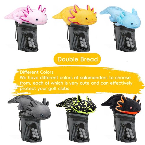 Funny Pink Axolotl Golf Headcover, Small Size Fits Hybird and Irons, Large Size Fits Standard 460cc Driver Head, Colors Animals Plush Golf Club Head Covers for Mens