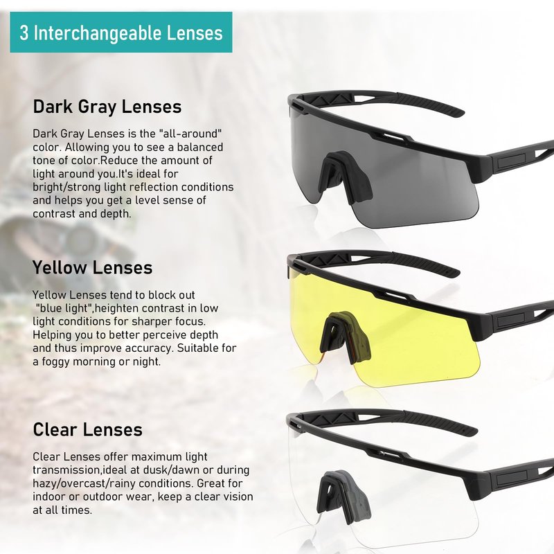 ToopMount Tactical Eyewear Anti Fog, ANSI Z87.1 Shooting Glasses with 3 Interchangeable Lens UV400 Protection Airsoft Goggle