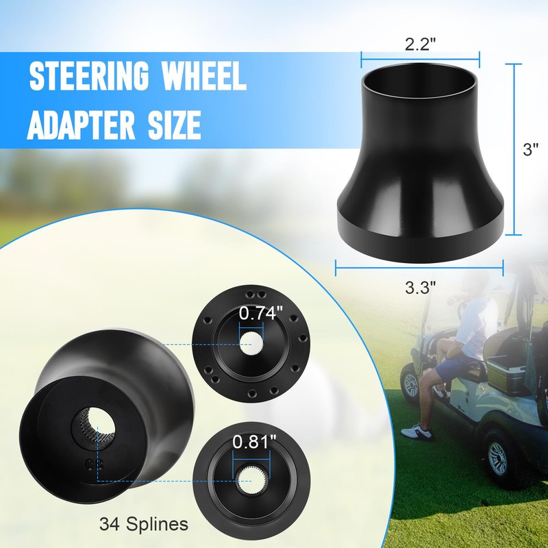 Dollate Golf Cart Steering Wheel Adapter for Club Car DS Model, Golf Cart Steering Wheel Adapter Electrophoresis Aluminum Steering Wheel Adapter Fit for 5/6 Hole Golf Cart Steering Wheels (Black)