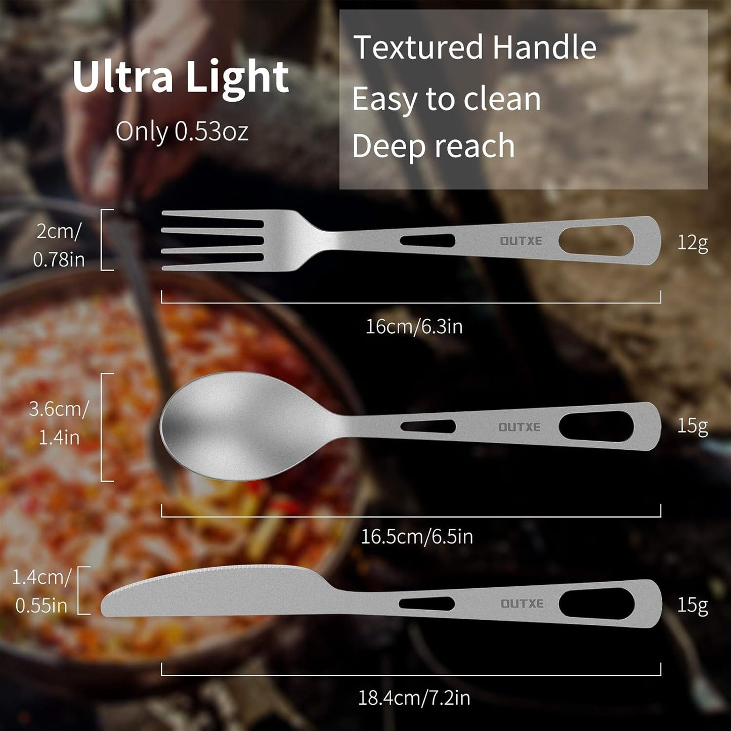 OUTXE Titanium Flatware Set - Lightweight Camping Cutlery with Carrying Bag for Travel & Picnics