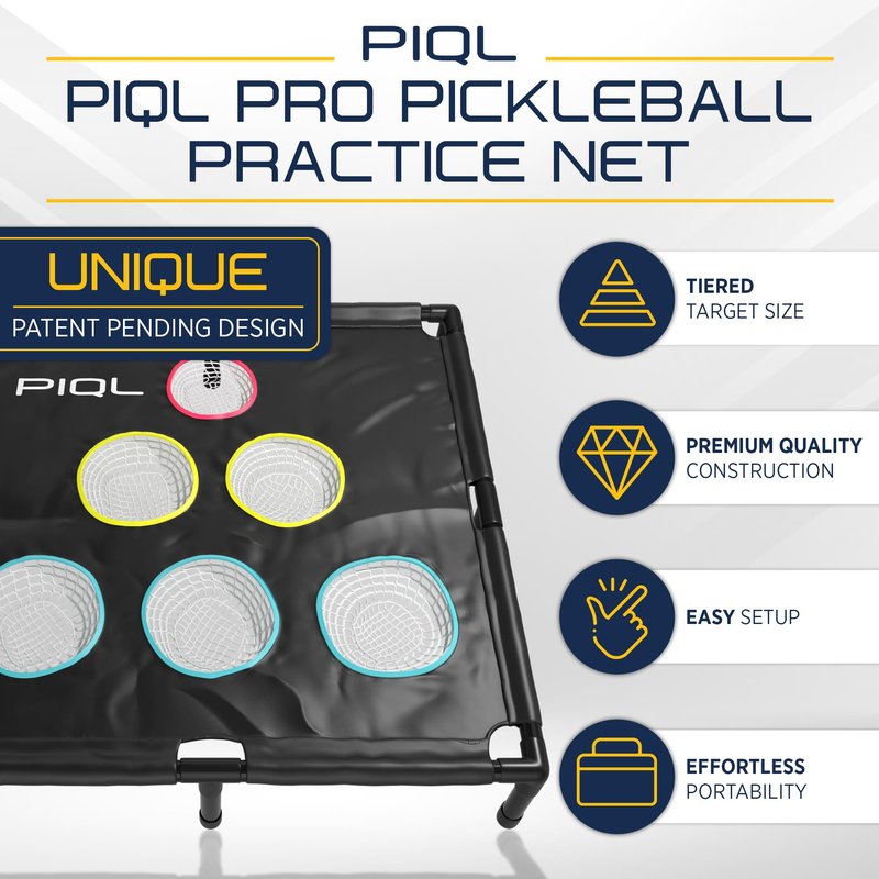 PIQL Pro Pickleball Target Net - Pickle Ball Training Aid and Social Games Pickle Ball Practice Equipment, Target System, Dink Pad Practice, Drive and Drop Shot Trainer, Pickleball Gift
