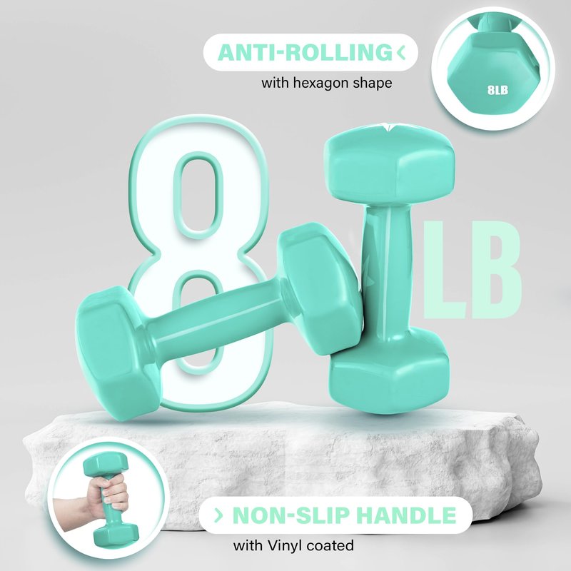 Yes4All Dumbbell Vinyl Coated - 8 lbs - Bermuda - Pair