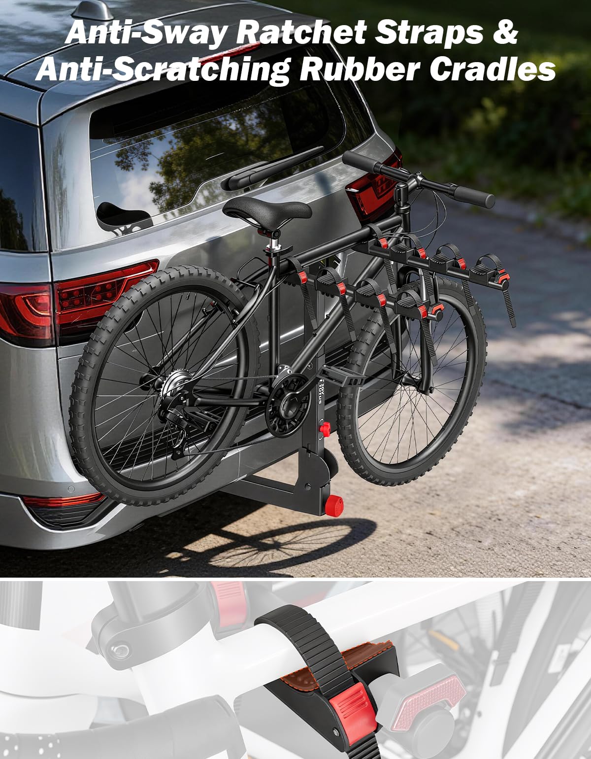JOYTUTUS 2-3/4-Bike Hitch Bike Rack, 164 LBS Capacity Bike Carrier for Car, SUV, Truck, Easy Install & Anti-Theft Bike Rack Hitch for 2” Receiver, Smart Tilting & Fold Design