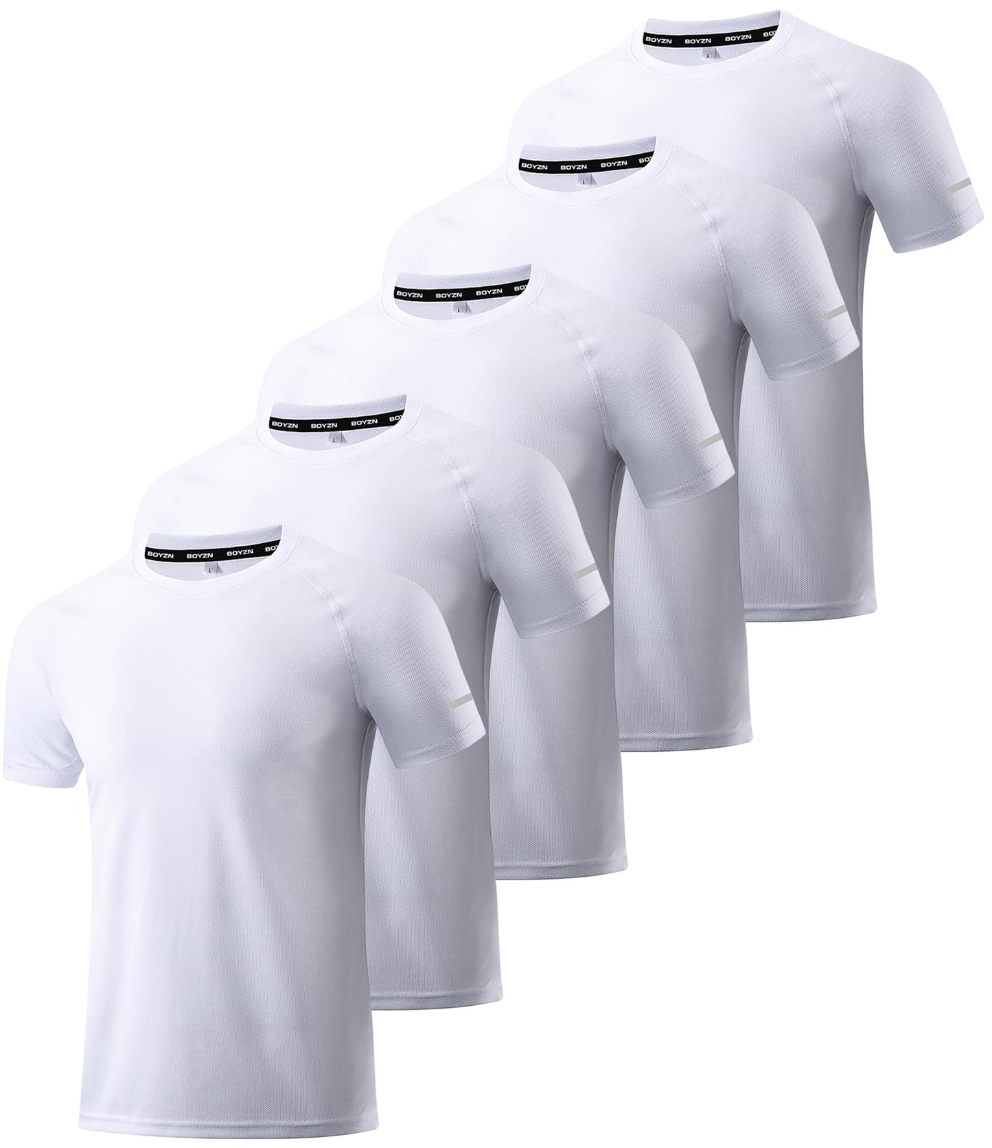 5 Pack High Performance Shirts for Men, Dry Fit Moisture Wicking Workout T-Shirts, Athletic Running Gym Short Sleeve Tee Shirts for Men White-5P05-2XL