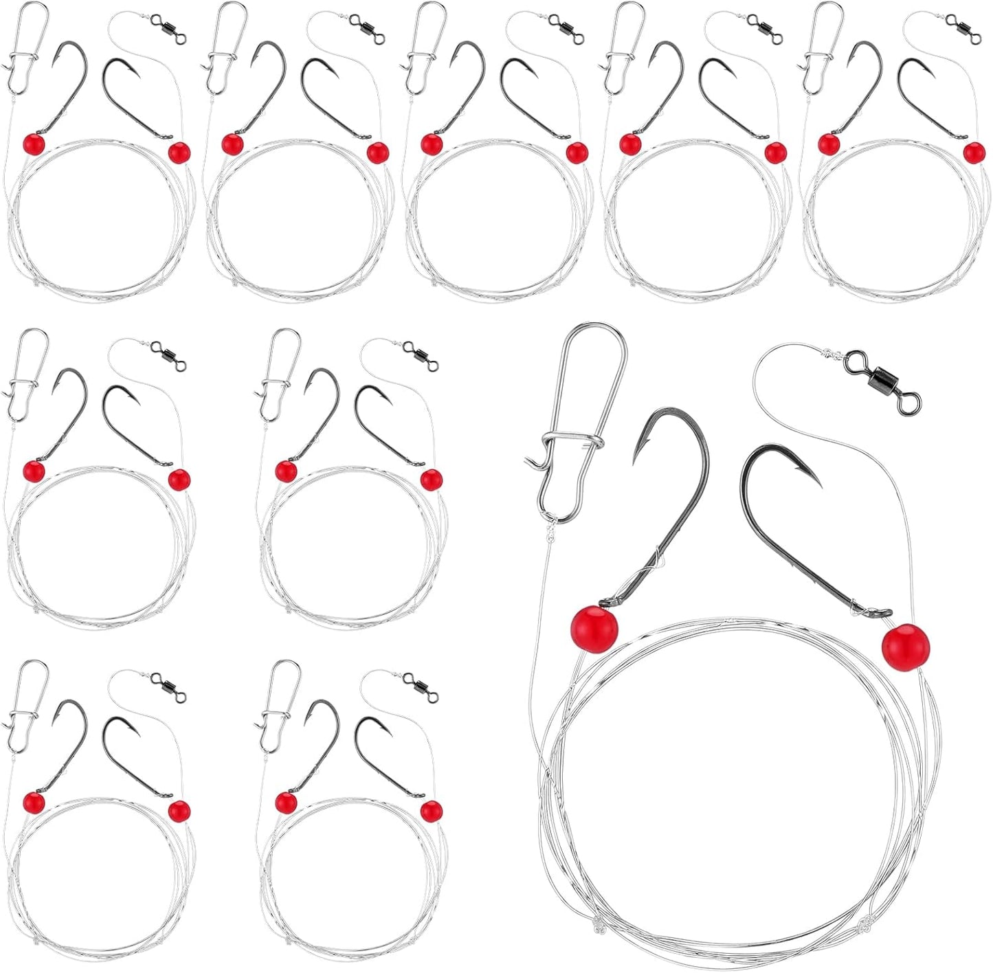 Skiennix Saltwater Fishing Rigs - 10 Pcs Leader Hooks & Nylon Wire Tackle Kit for Bass/Grouper