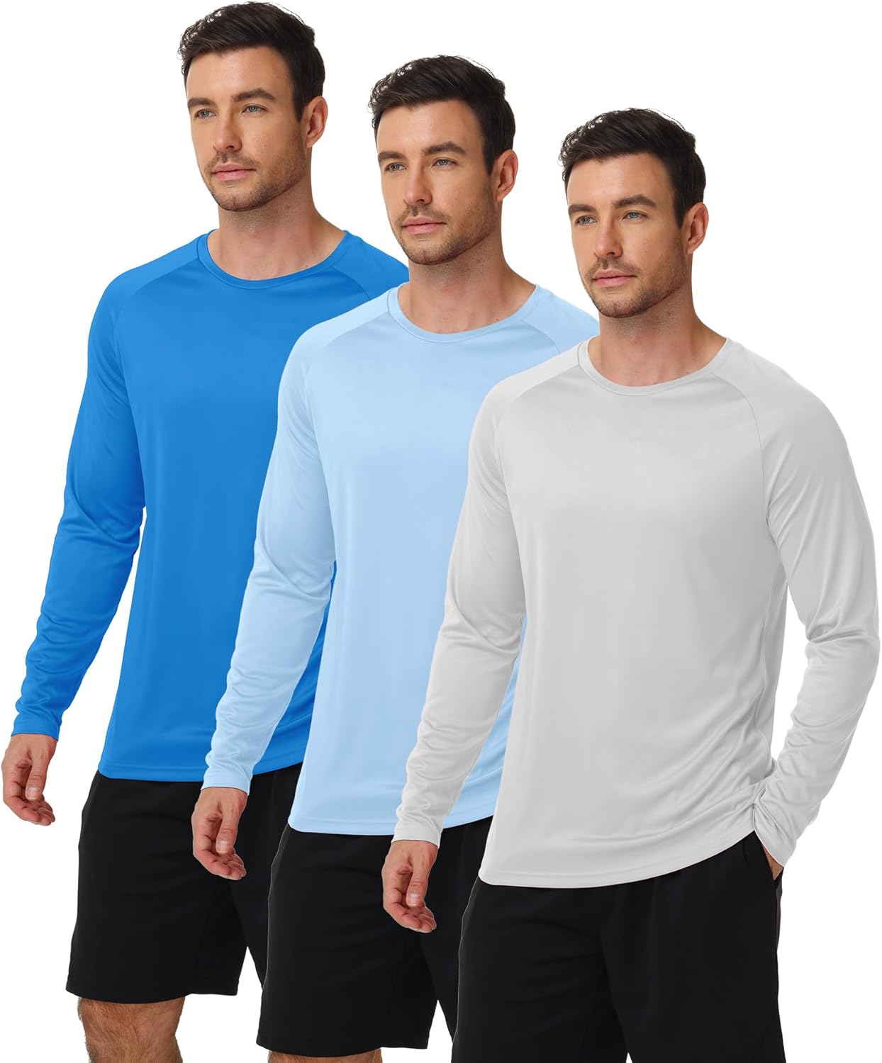 Skiennix Long Sleeve Shirts for Men - UPF 50+ UV Protection | Moisture-Wicking Workout & Swim Gear - 3 Pack