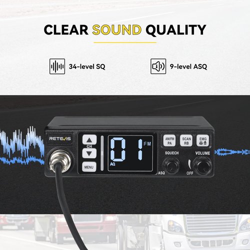Retevis MB3 40-Channel AM/FM CB Radio Kit with Antenna, Full Set of Fixed-Mount Kit,ANL Noise Reduction, Emergency Channel 9/19, PA & VOX, Auto-Scan,External Speaker Jack,for Trucker Emergency