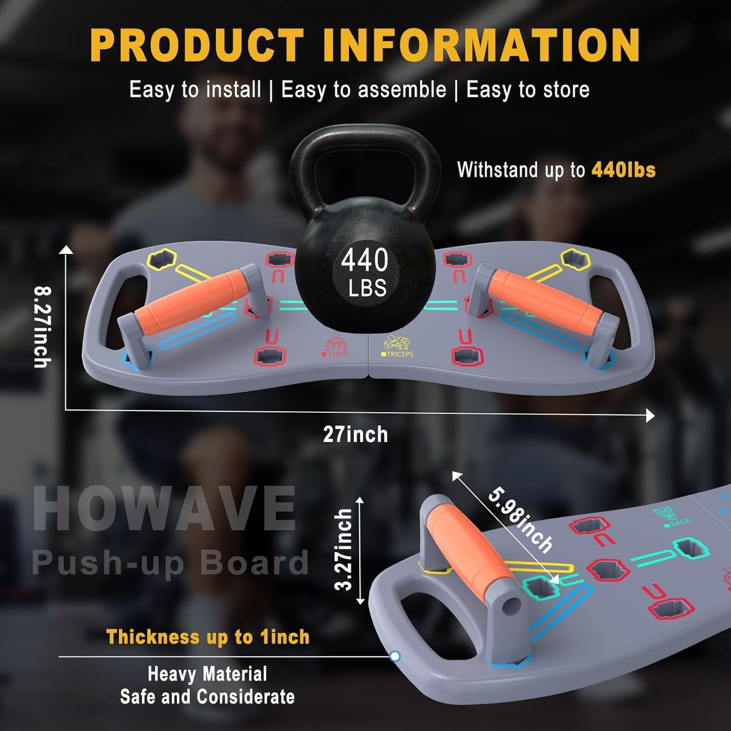 HOTWAVE Push Up Board, Portable Pushup Board for Men, Foldable Push Up Bar